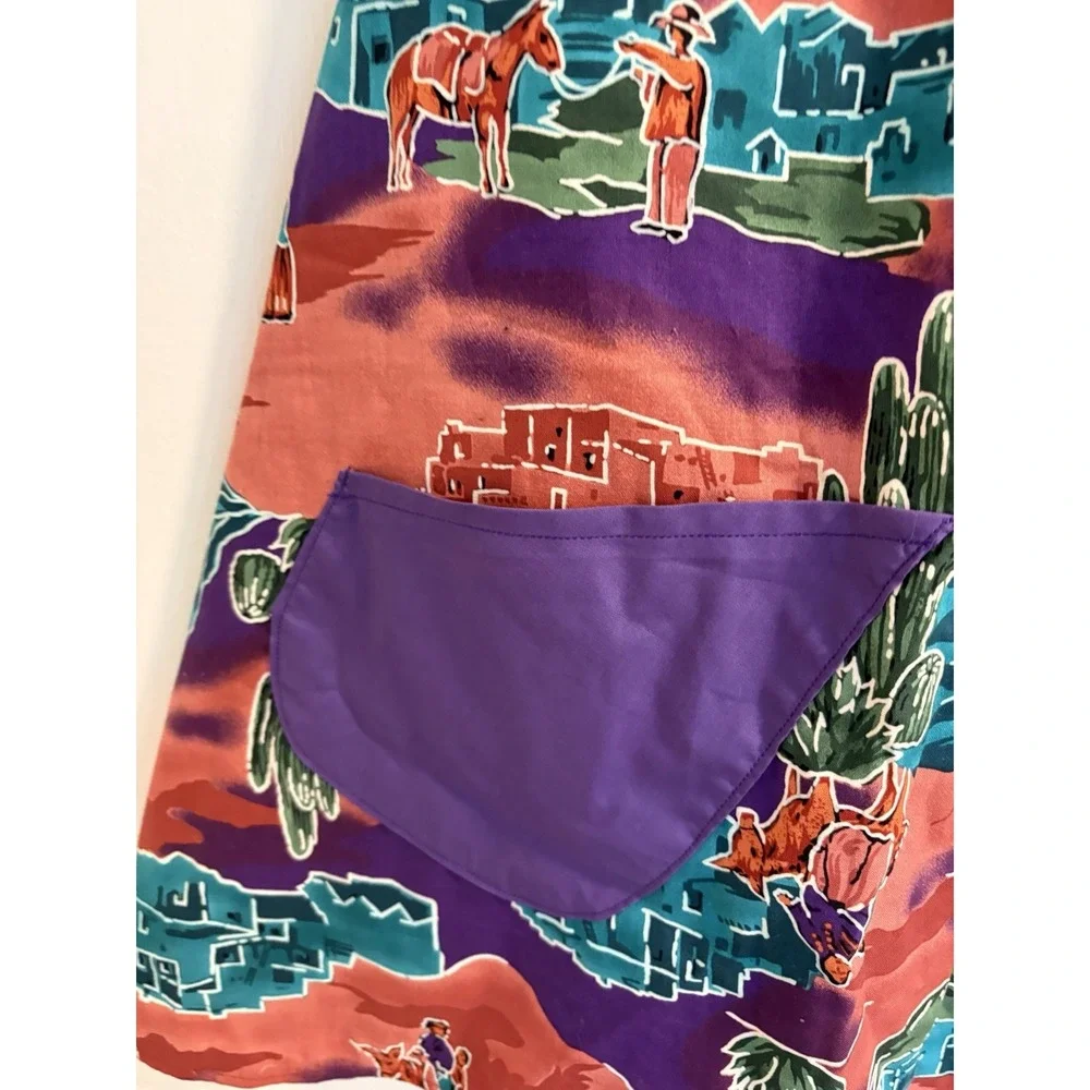Vintage Reversible Cotton‎ Apron Southwest Desert Print with Horses Cactus Bold